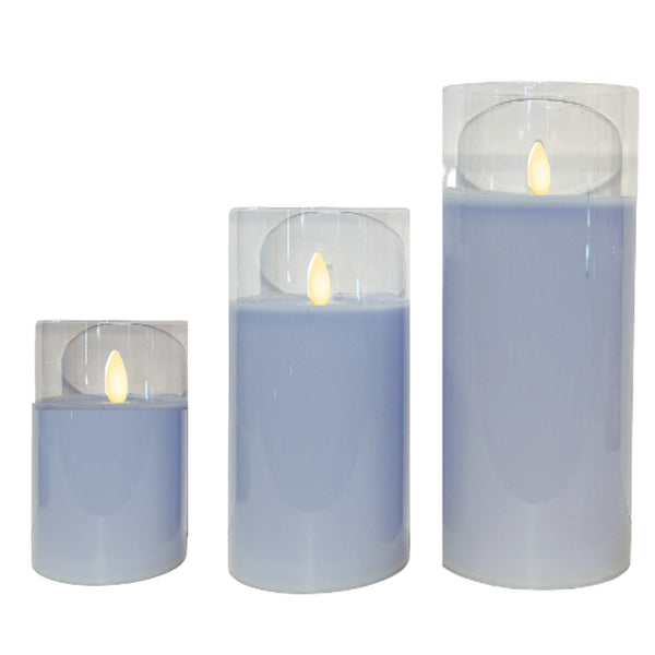 Assorted Pillar Flameless Candle: Periwinkle Blue, INDIVIDUALLY SOLD