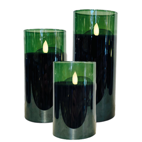 Assorted Wide Pillar Flameless Candle: Dark Green, INDIVIDUALLY SOLD