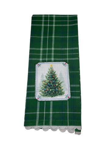 Green Checkered Christmas Tree Tea Towel