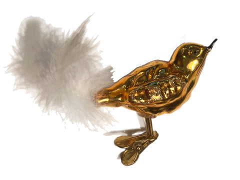 Shiny Gold Clip On Bird Ornament