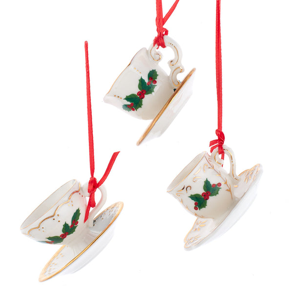 Assorted Holly Teacup Ornament, INDIVIDUALLY SOLD