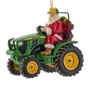 Santa On John Deere Tractor Ornament