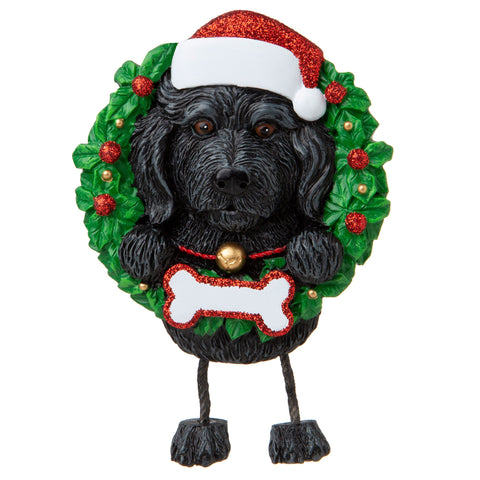 Dog In Wreath: Black Labradoodle
