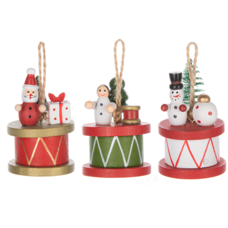 Assorted Christmas Characters On Drum Ornament, INDIVIDUALLY SOLD