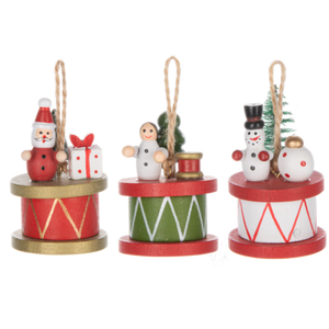 Assorted Christmas Characters On Drum Ornament, INDIVIDUALLY SOLD