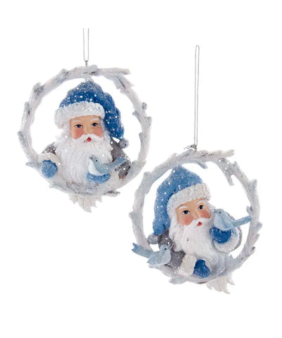 Assorted Blue Santa With Bird Ornament, INDIVIDUALLY SOLD