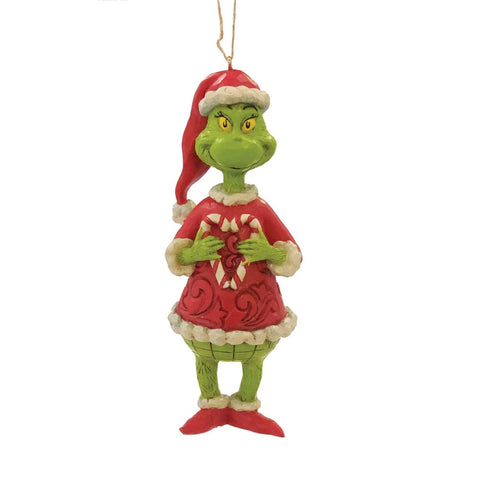 Grinch Holding Candy Cane Heart Ornament