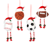 Assorted Sport Ball With Santa Hat Ornament, INDIVIDUALLY SOLD
