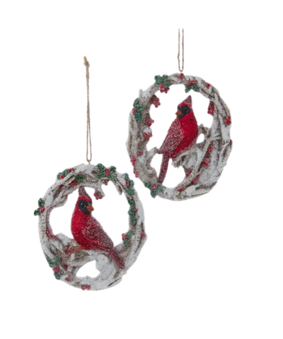 Assorted Cardinal On Birch Wreath Ornament, INDIVIDUALLY SOLD