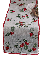 Holly With Red Boarder Table Runner