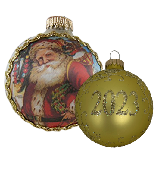 Dated 2023 Santa With Wreath Ball