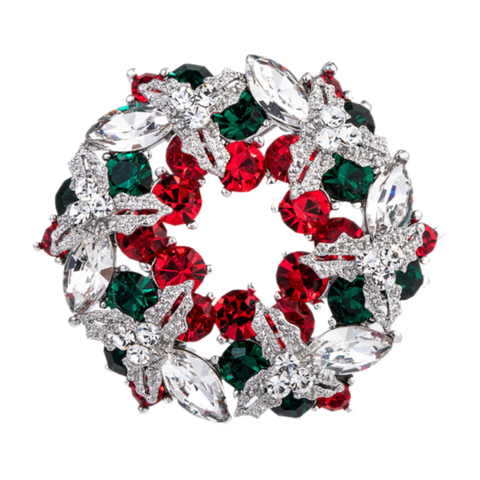 Red And Green Wreath Brooch