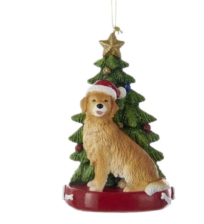 Dog & Tree Ornament: Golden Labrador Retriever
