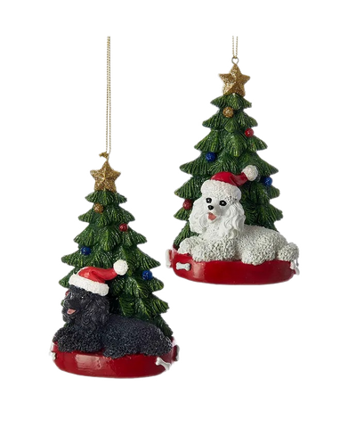 Dog & Tree Ornament:  Poodle, INDIVIDUALLY SOLD