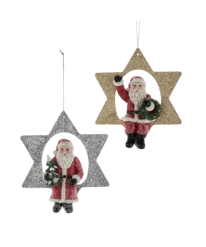 Assorted Santa Sitting On Star Ornament, INDIVIDUALLY SOLD