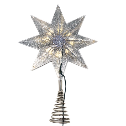 11.5" 8 Point Lit Silver Star Tree Topper