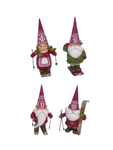 Assorted Santa Gnome Skiing Figurine, INDIVIDUALLY SOLD