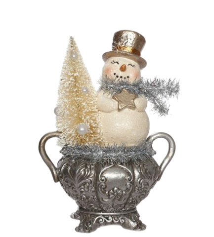 Snowman In Urn Figurine