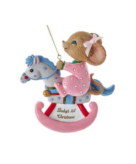 Baby's First Mouse On Rocking Horse Girl Ornament