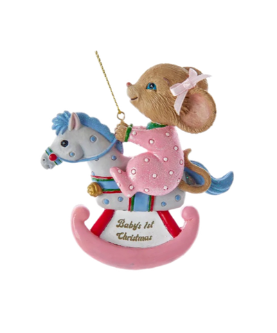 Baby's First Mouse On Rocking Horse Girl Ornament