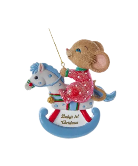 Baby's First Mouse On Rocking Horse Boy Ornament
