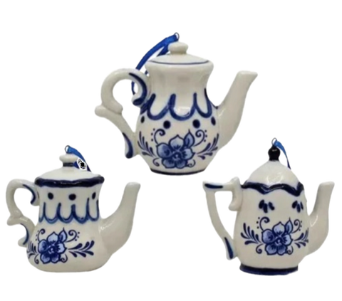 Assorted Delft Teapot Ornament, INDIVIDUALLY SOLD