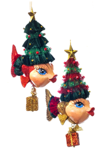 Assorted Fish With Tree Hat Ornament, INDIVIDUALLY SOLD