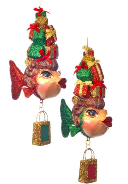Assorted Fish With Gift Hat Ornament, INDIVIDUALLY SOLD