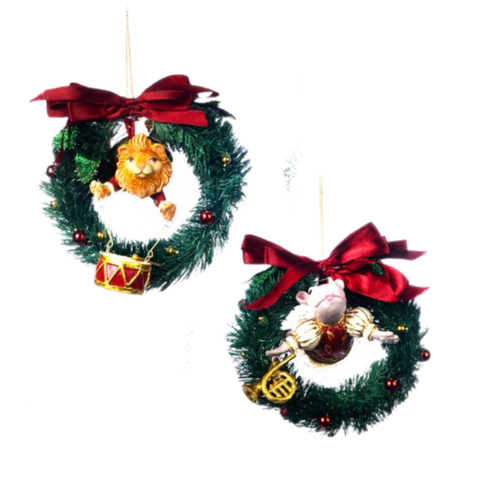 Assorted Zoo Animal In Wreath Ornament, INDIVIDUALLY SOLD