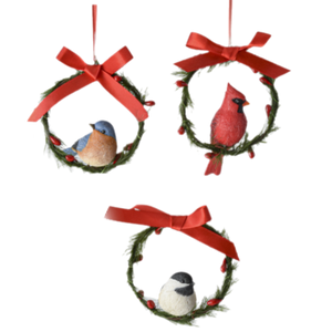 Assorted Bird In Wreath Ornament, INDIVIDUALLY SOLD