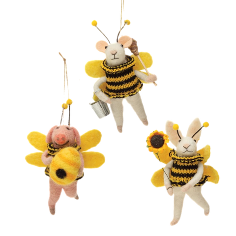 Assorted Animal In Bee Costume Ornament, INDIVIDUALLY SOLD
