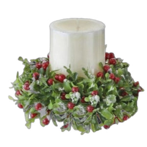 6" Boxwood And Berry Pillar Candle Ring