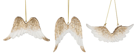 Assorted White Glitter Wing Ornament, INDIVIDUALLY SOLD