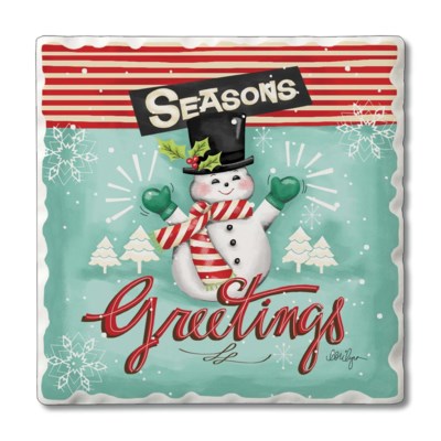 Seasons Greetings Snowman Coaster Set Of 4