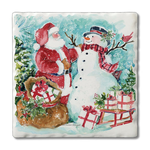 Santa With Snowman Coasters, Set Of 4