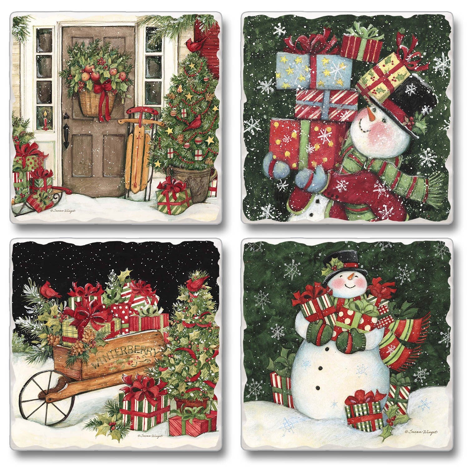 Assorted Snowman Holiday Coaster Set Of 4