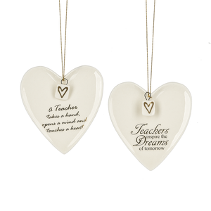 Assorted Teacher Heart Ornament, INDIVIDUALLY SOLD