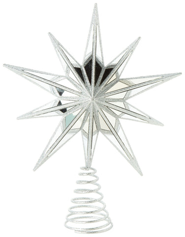 12" 10 Point Non Lit Silver Mirrored Star Tree Topper