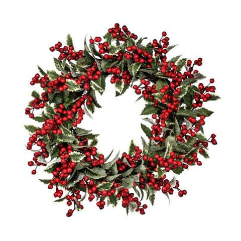 24" Variegated Holly Berry Wreath