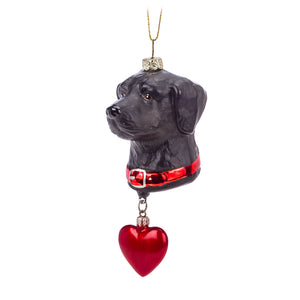 Black Dog With Heart Dangle Ornament