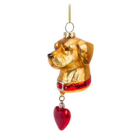 Brown Dog With Heart Dangle Ornament