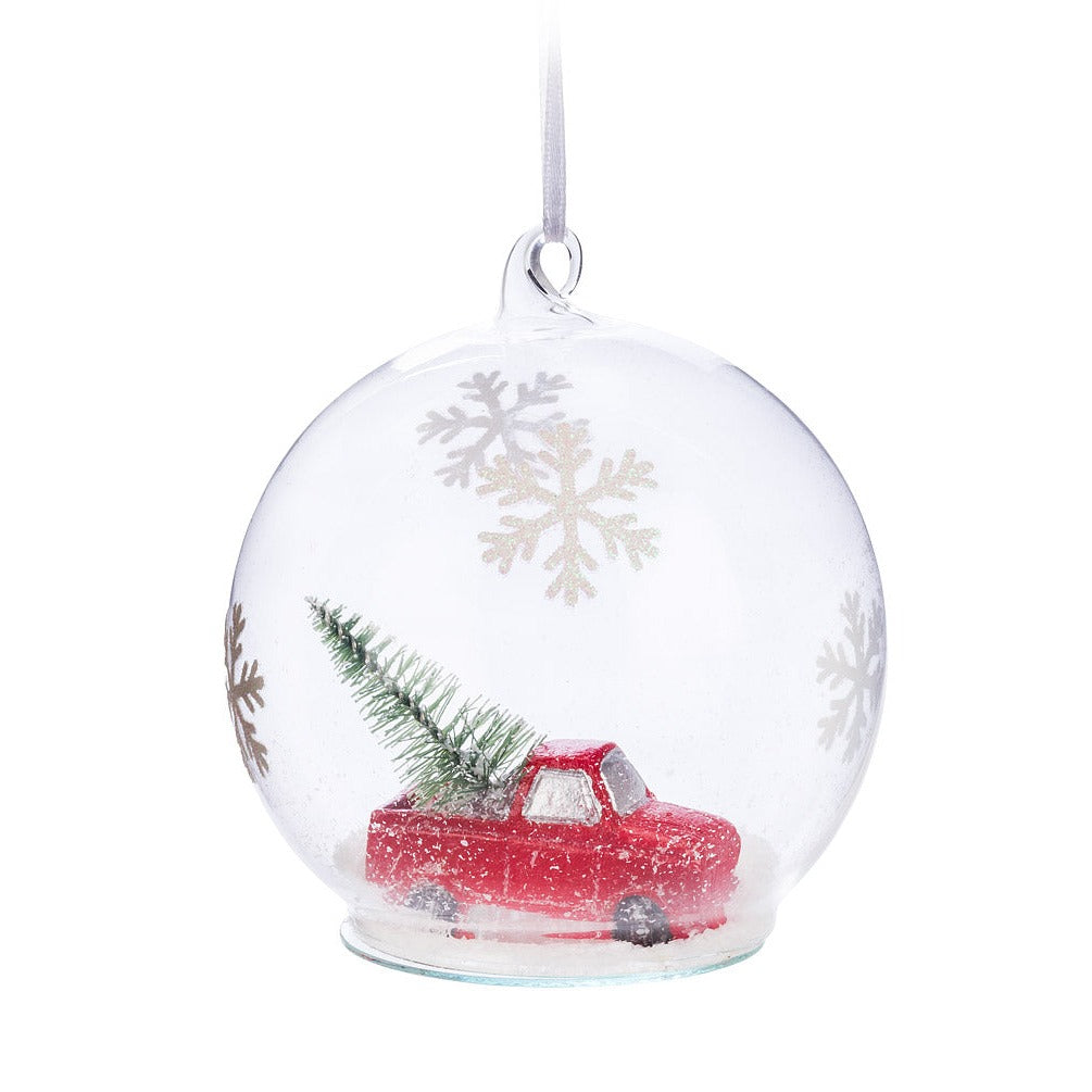 Red Truck With Tree In Globe Ornament