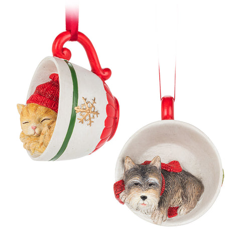 Assorted Cat And Dog In Teacup Ornament, INDIVIDUALLY SOLD