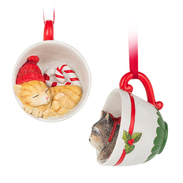 Assorted Cat And Dog In Teacup Ornament, INDIVIDUALLY SOLD