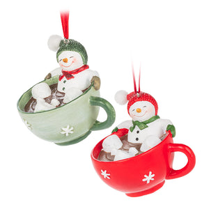 Assorted Snowmen In Cup Ornament, INDIVIDUALLY SOLD