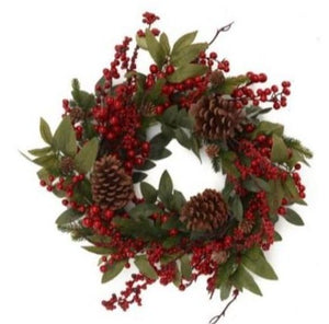 20" Berry And Pinecone Wreath