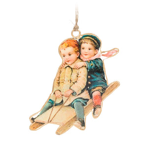 Children On Toboggan Ornament