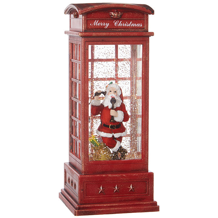 10" Santa In Phone Booth Glitterdome