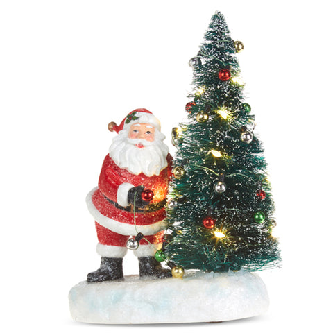 Santa With Lighted Tree Figurine