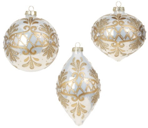 Assorted White And Gold Embellished Ball, INDIVIDUALLY SOLD